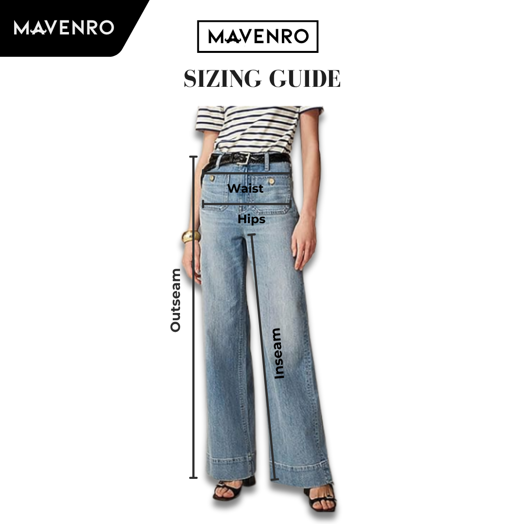 MAVENRO - High-Waisted Wide Leg Denim Pants