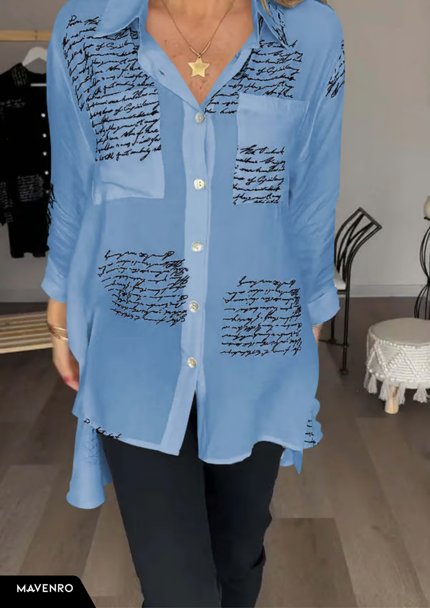 MAVENRO - Letter Print Fashion Lapel Shirt