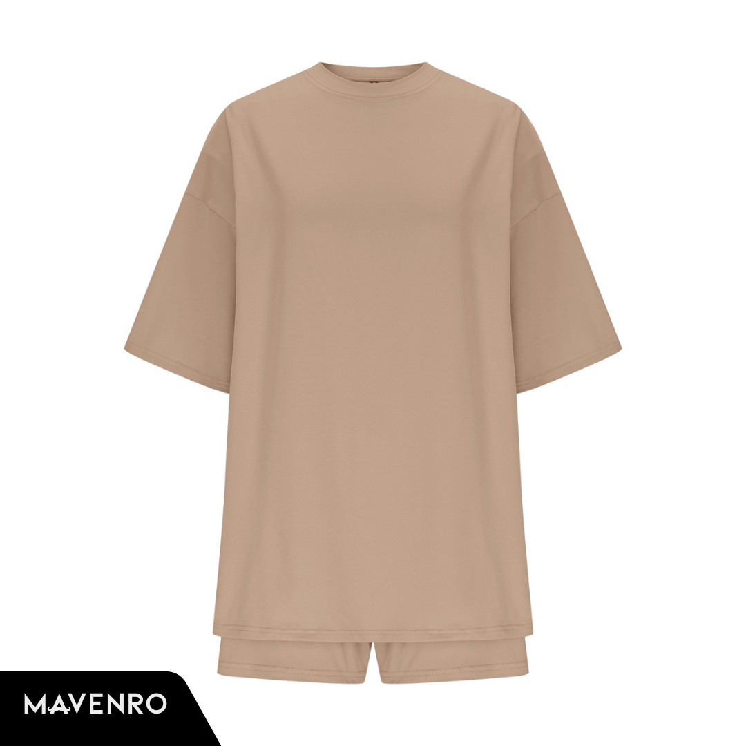 MAVENRO - Summer Casual Oversized Shirts Shorts Matching Women's Two Piece Lounge Set