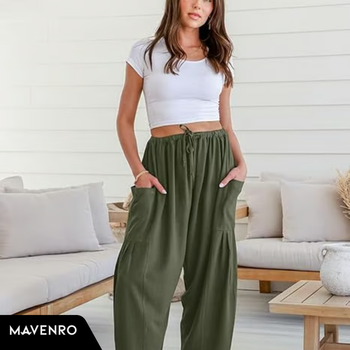MAVENRO - Women's Linen Wide Leg Pants with Pockets