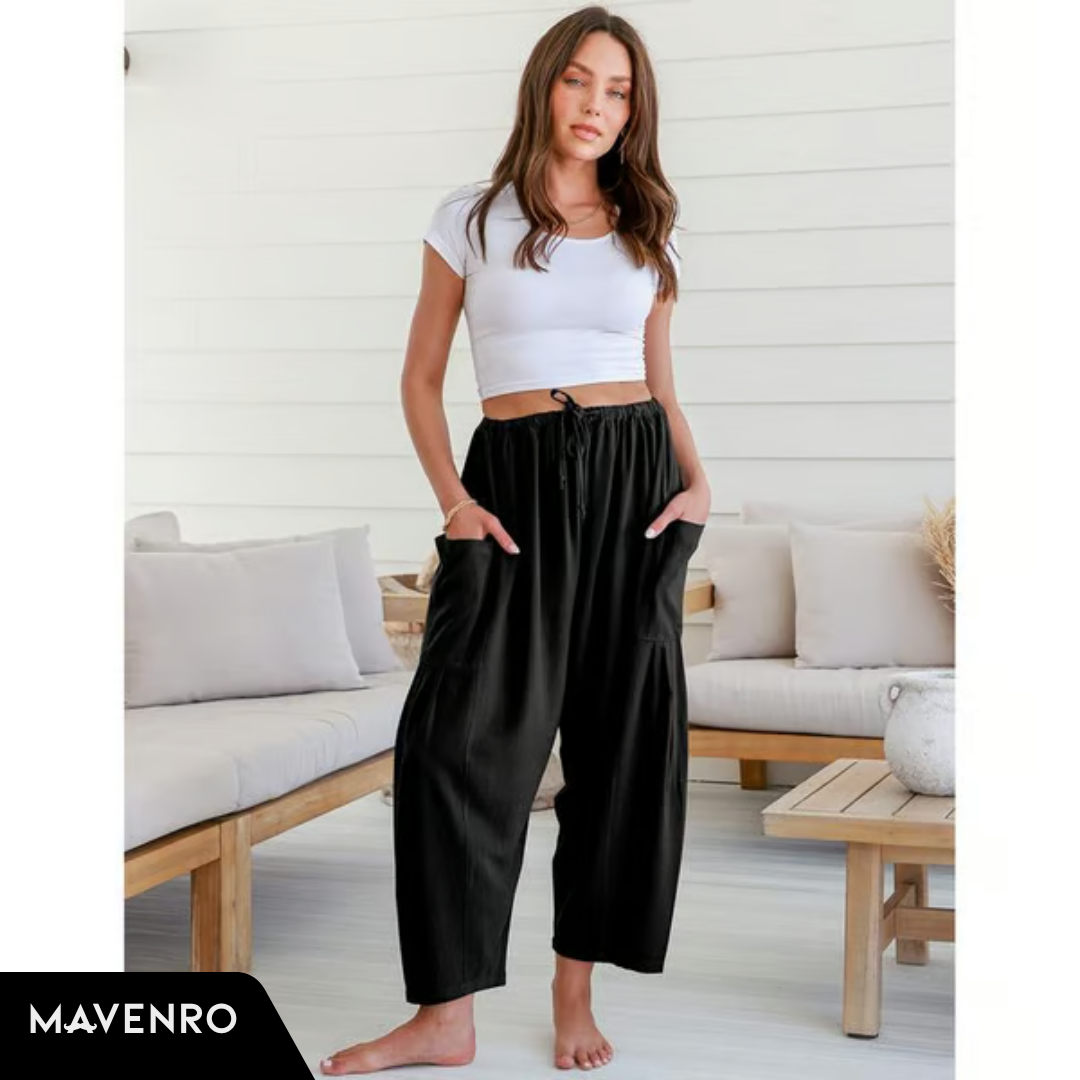 MAVENRO - Women's Linen Wide Leg Pants with Pockets