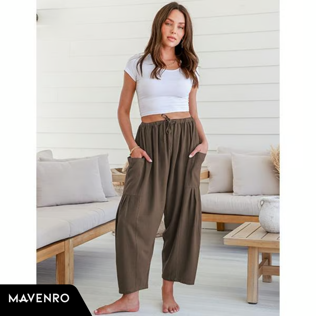 MAVENRO - Women's Linen Wide Leg Pants with Pockets