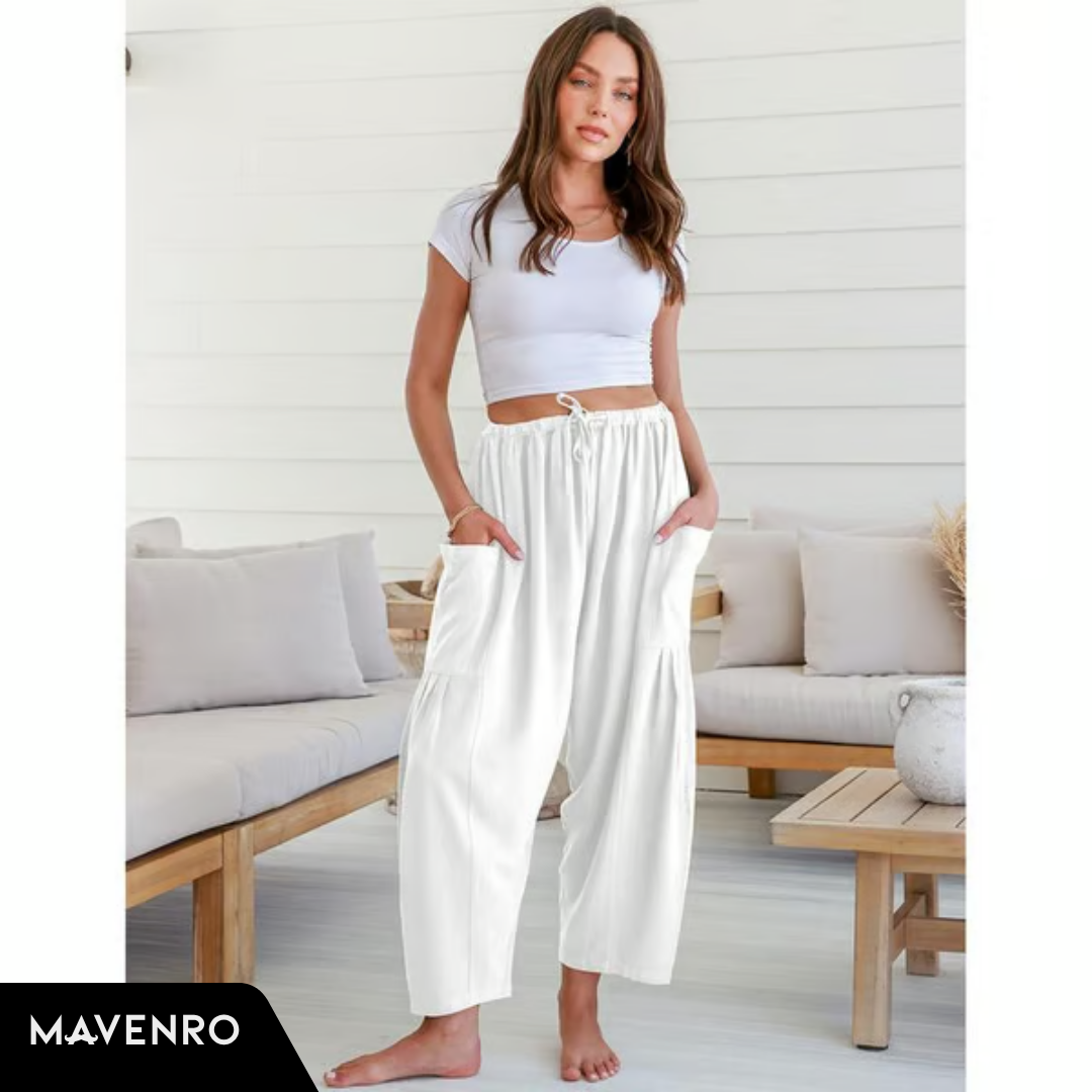 MAVENRO - Women's Linen Wide Leg Pants with Pockets