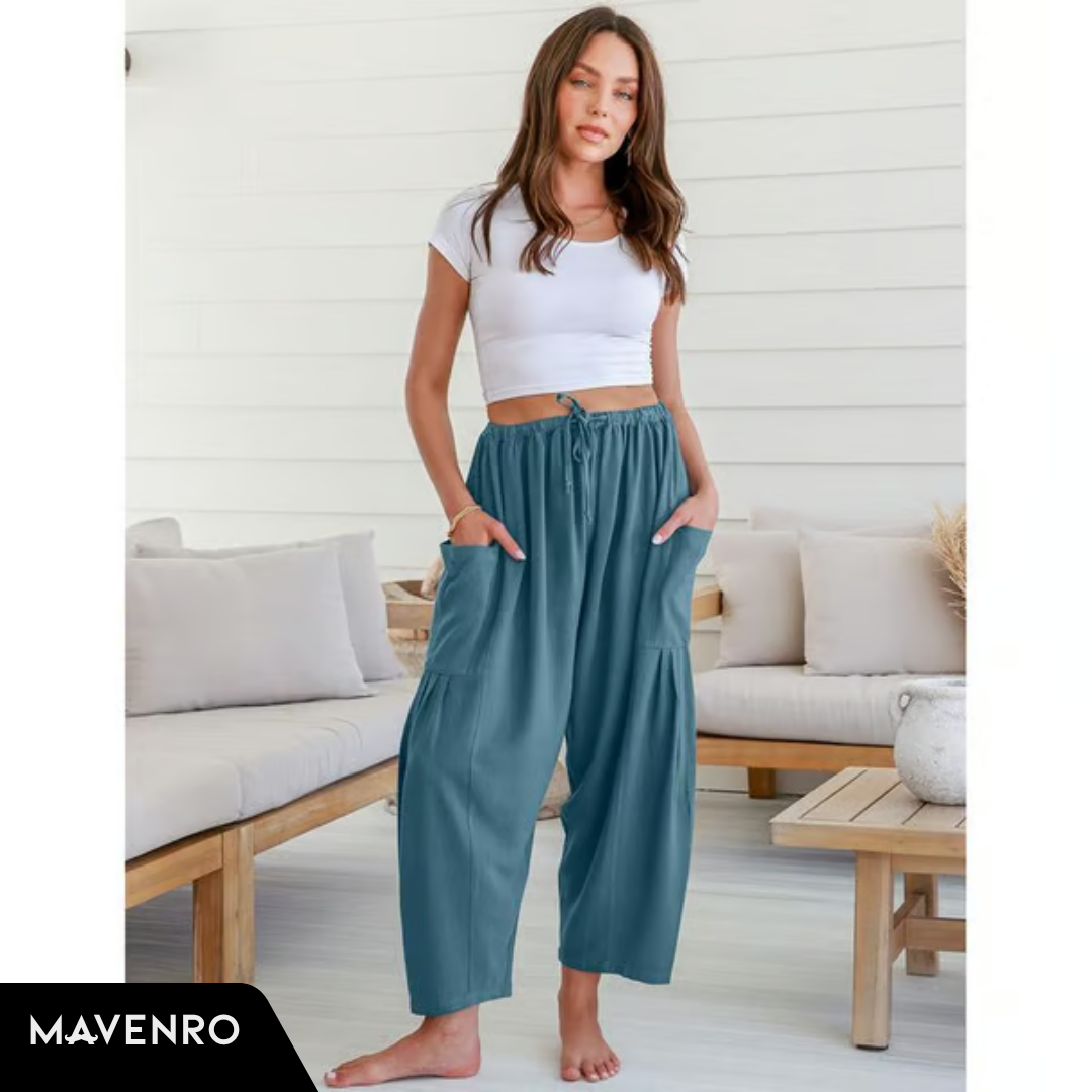 MAVENRO - Women's Linen Wide Leg Pants with Pockets