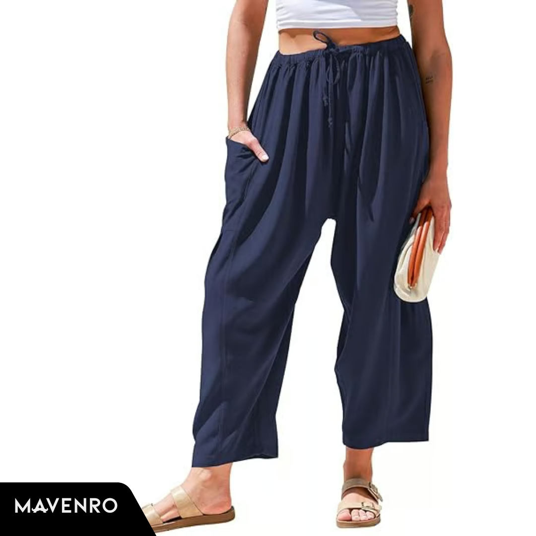MAVENRO - Women's Linen Wide Leg Pants with Pockets