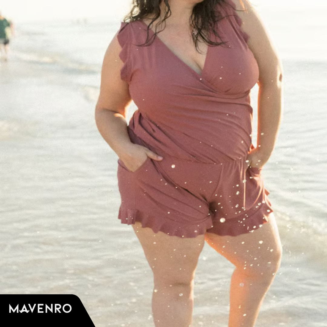MAVENRO - Swim Romper Built-in Bra Detachable bra cup