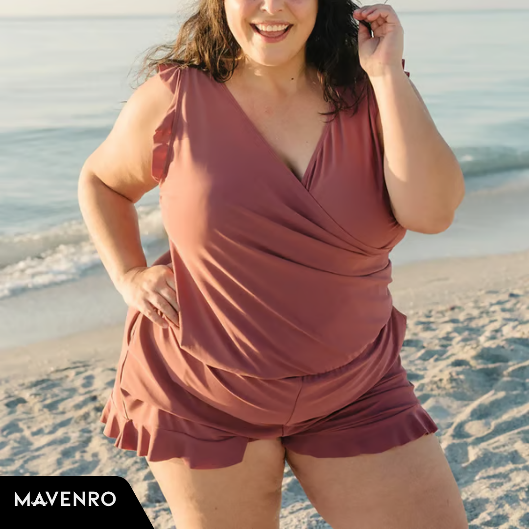 MAVENRO - Swim Romper Built-in Bra Detachable bra cup