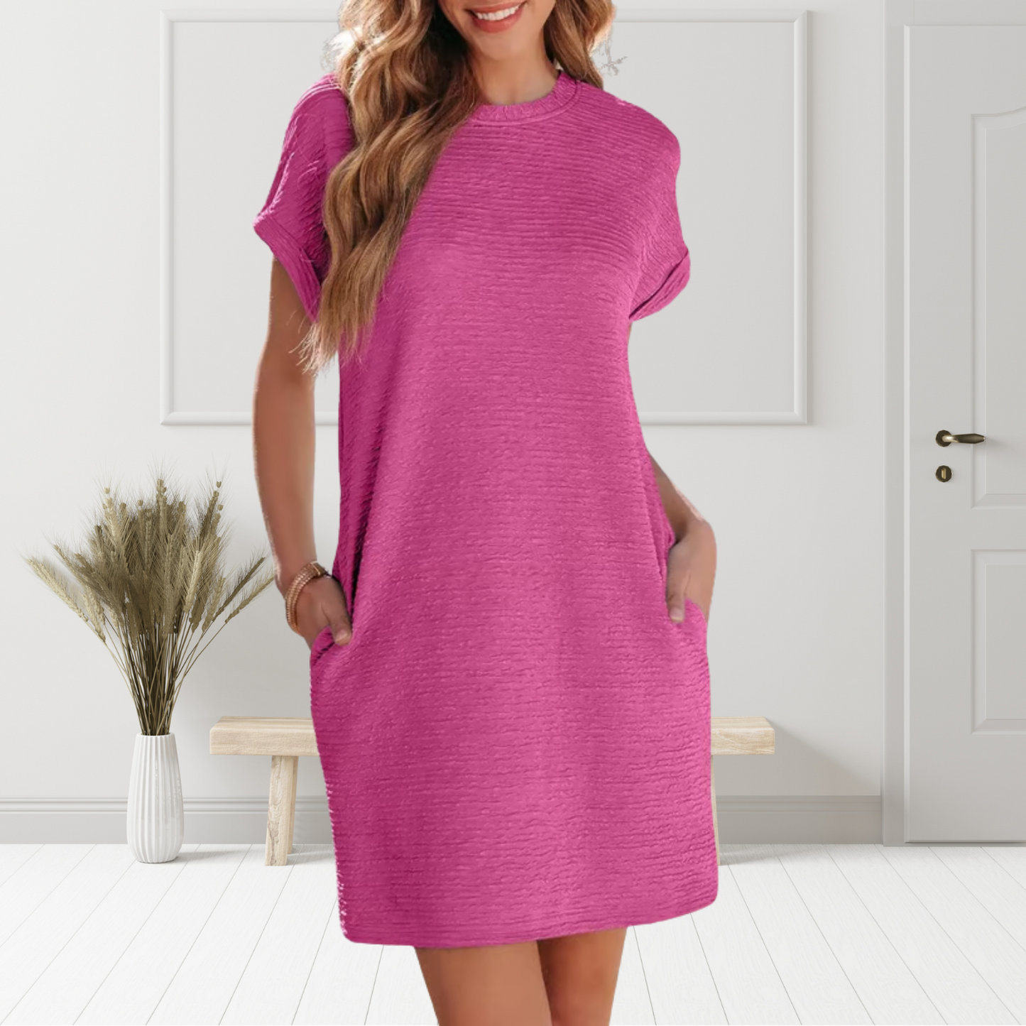 MAVENRO - 2025 New Women's Lightweight Summer Short Sleeve Dress with Pockets