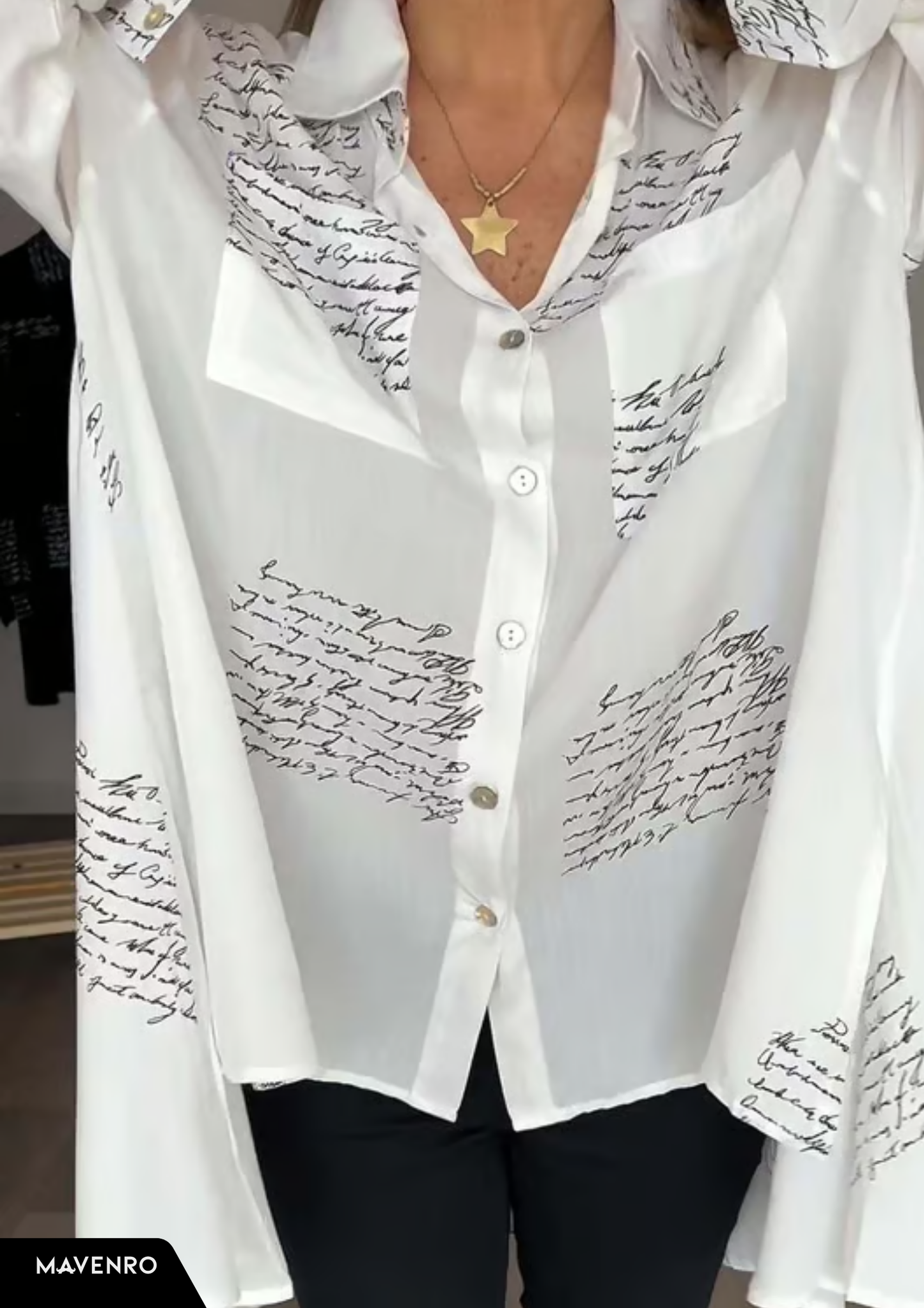 MAVENRO - Letter Print Fashion Lapel Shirt