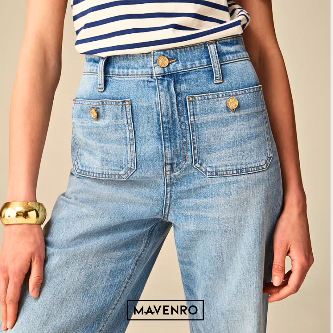 MAVENRO - High-Waisted Wide Leg Denim Pants
