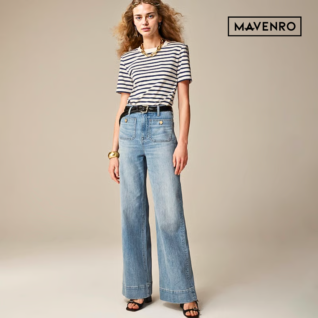 MAVENRO - High-Waisted Wide Leg Denim Pants