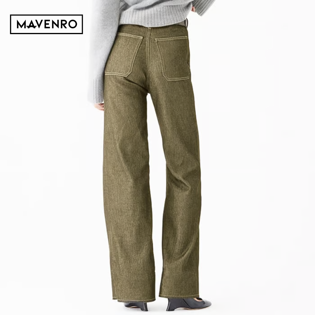 MAVENRO - High-Waisted Wide Leg Denim Pants