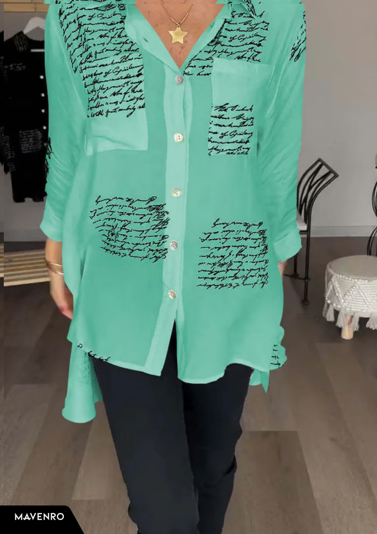 MAVENRO - Letter Print Fashion Lapel Shirt
