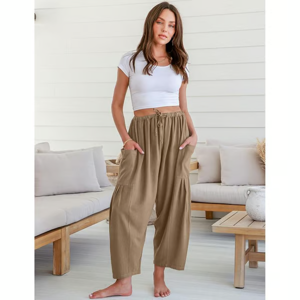 MAVENRO - Women's Linen Wide Leg Pants with Pockets