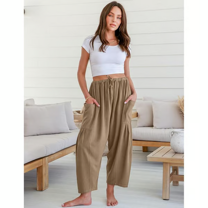 MAVENRO - Women's Linen Wide Leg Pants with Pockets