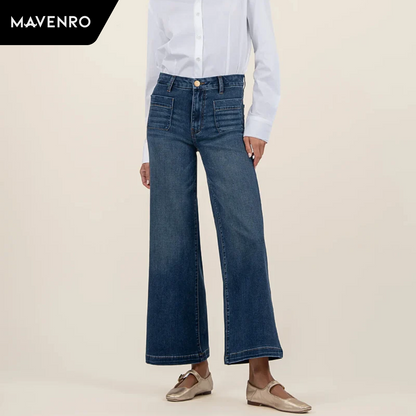 MAVENRO - Tummy Control Cropped Wide-Leg Jeans