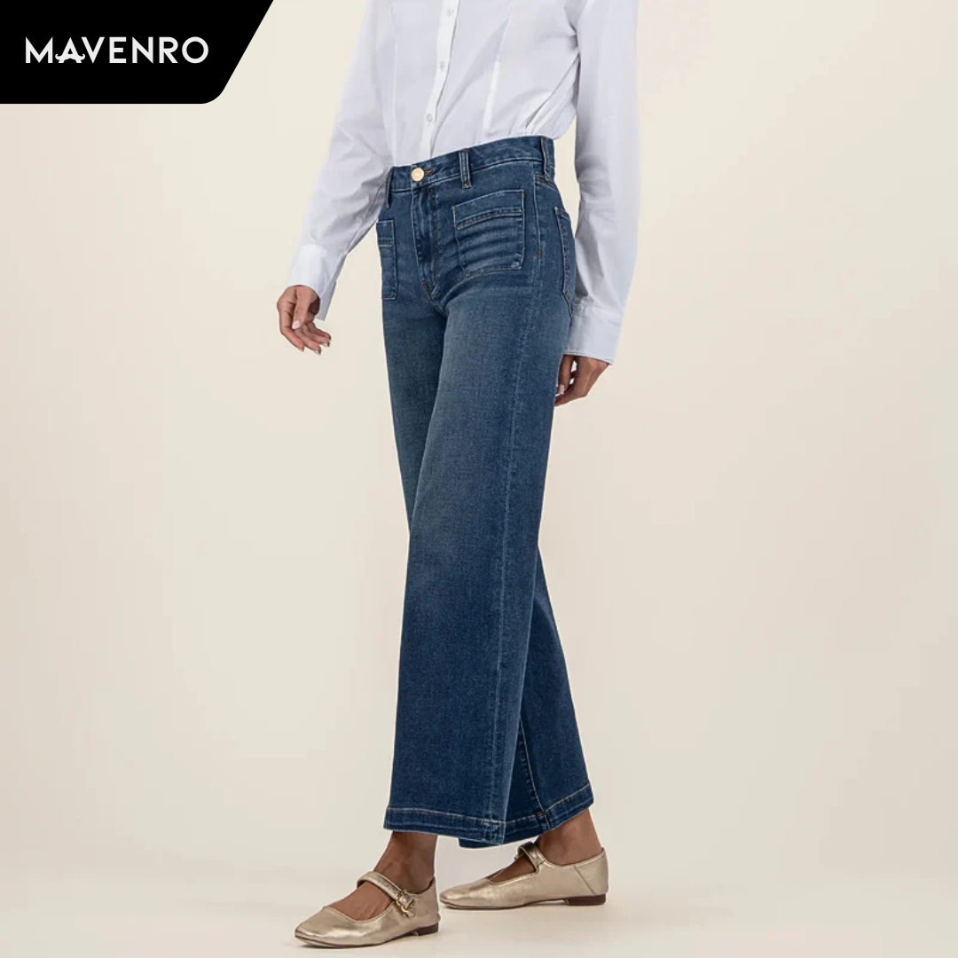 MAVENRO - Tummy Control Cropped Wide-Leg Jeans