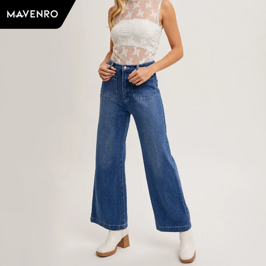 MAVENRO - Tummy Control Cropped Wide-Leg Jeans