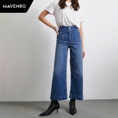 MAVENRO - Tummy Control Cropped Wide-Leg Jeans