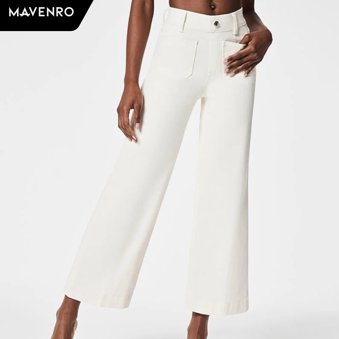 MAVENRO - Tummy Control Cropped Wide-Leg Jeans
