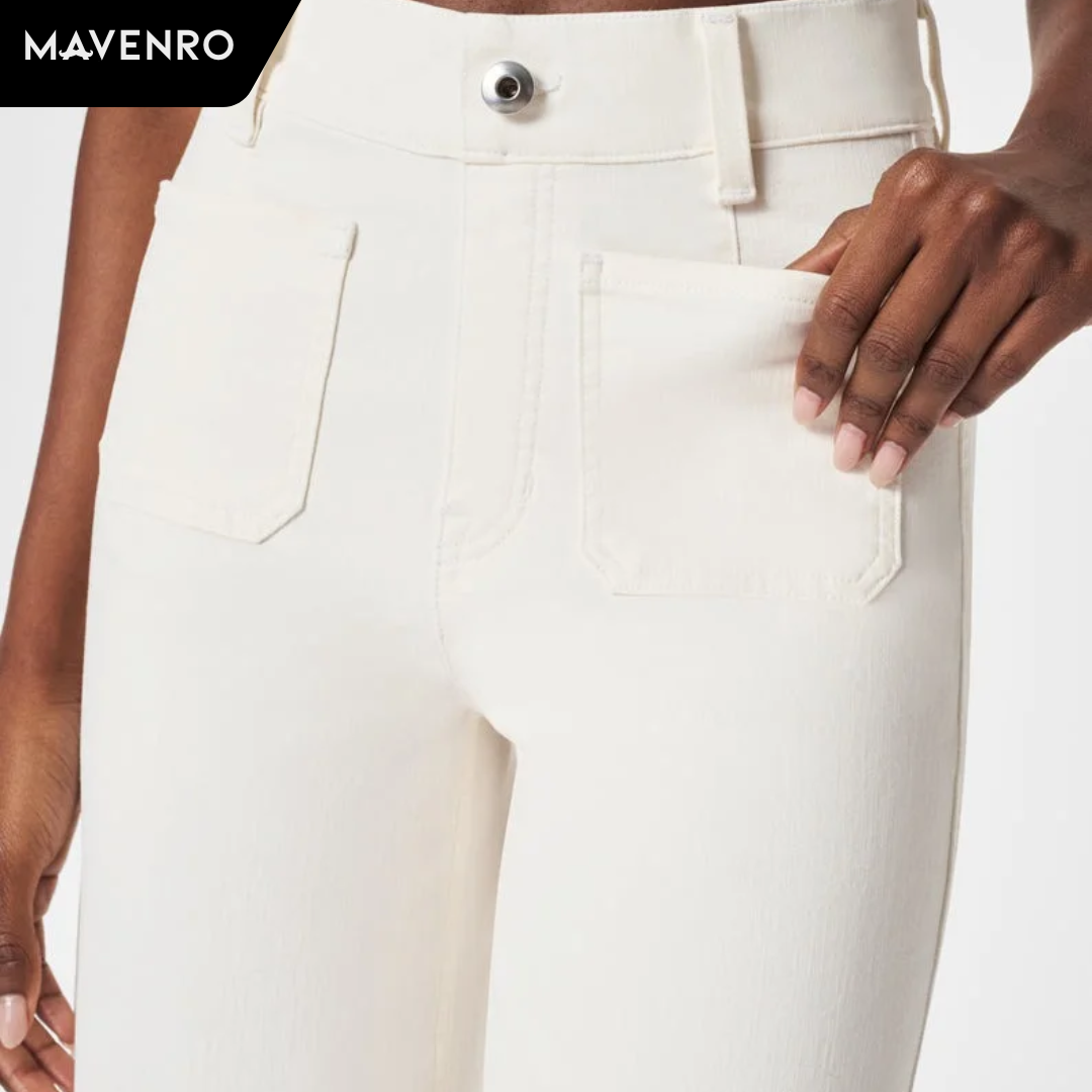 MAVENRO - Tummy Control Cropped Wide-Leg Jeans