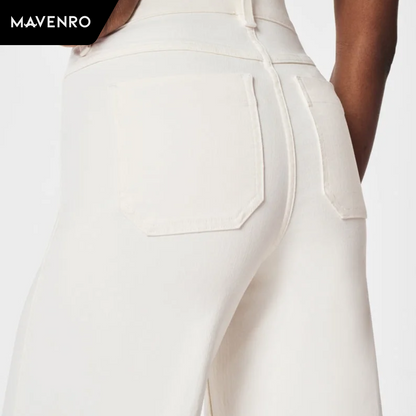 MAVENRO - Tummy Control Cropped Wide-Leg Jeans