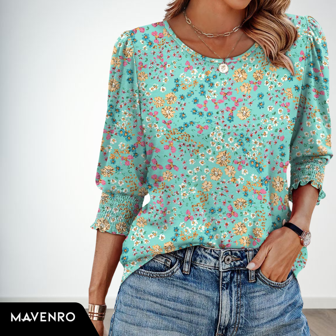 MAVENRO - Women Dressy Casual 3/4 Length Sleeve Blouses with Smocked Cuffs