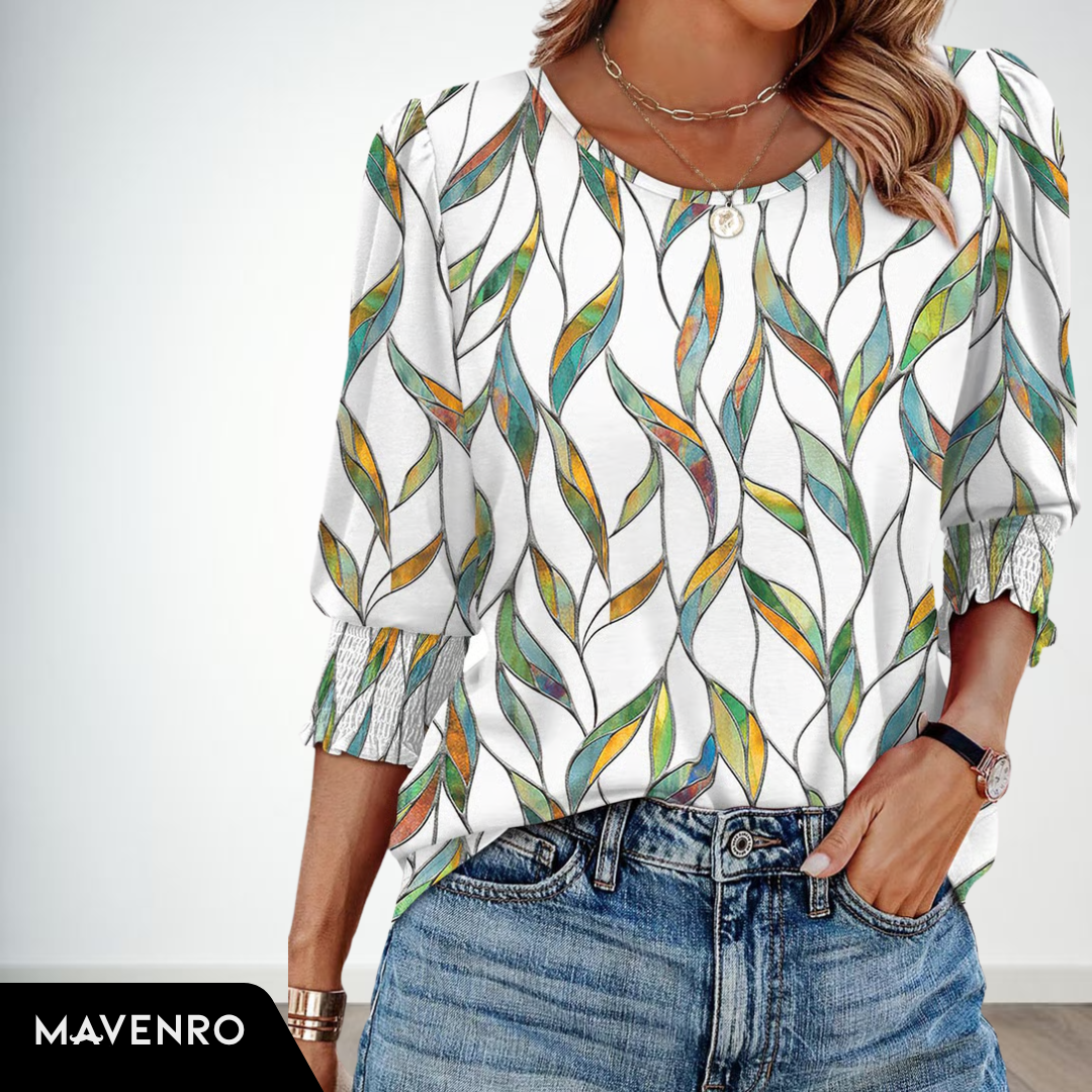 MAVENRO - Women Dressy Casual 3/4 Length Sleeve Blouses with Smocked Cuffs