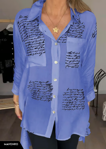 MAVENRO - Letter Print Fashion Lapel Shirt