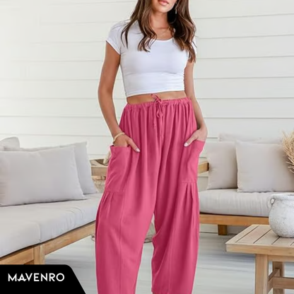 MAVENRO - Women's Linen Wide Leg Pants with Pockets