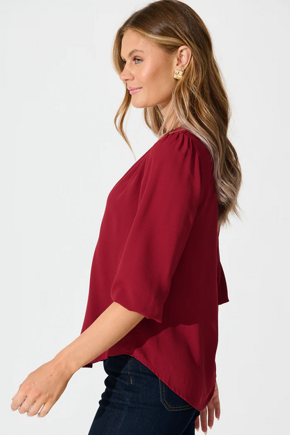 MAVENRO - Plus Size Loose 3/4 Sleeve Zipper Blouse