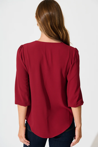 MAVENRO - Plus Size Loose 3/4 Sleeve Zipper Blouse