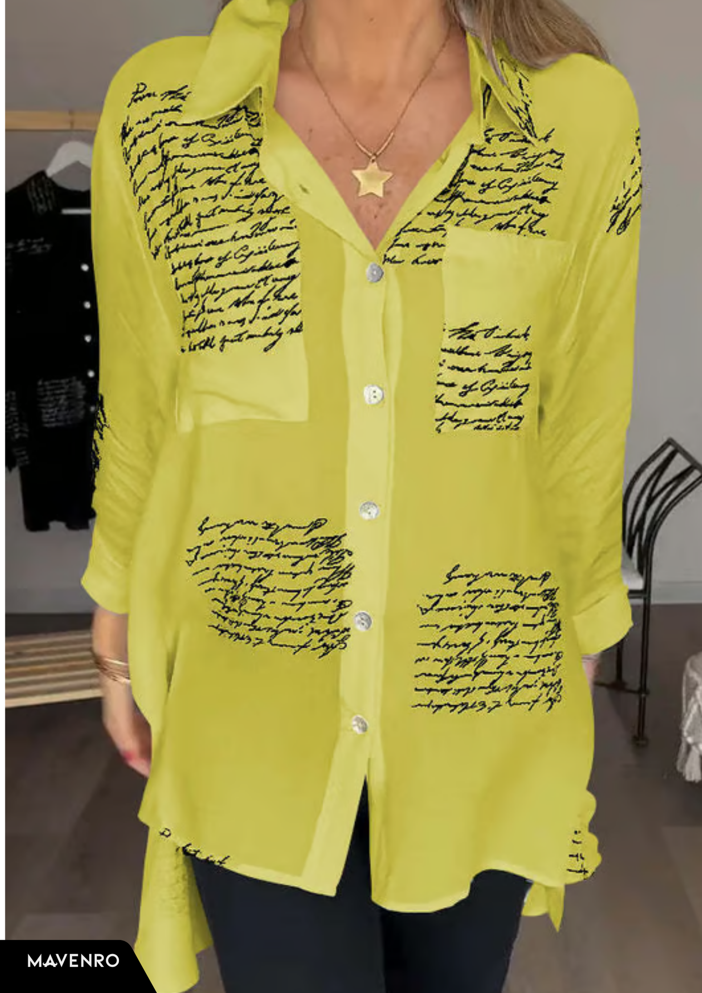 MAVENRO - Letter Print Fashion Lapel Shirt