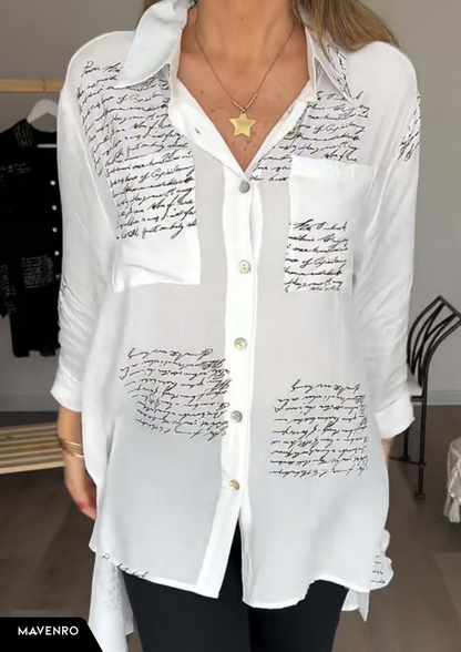 MAVENRO - Letter Print Fashion Lapel Shirt
