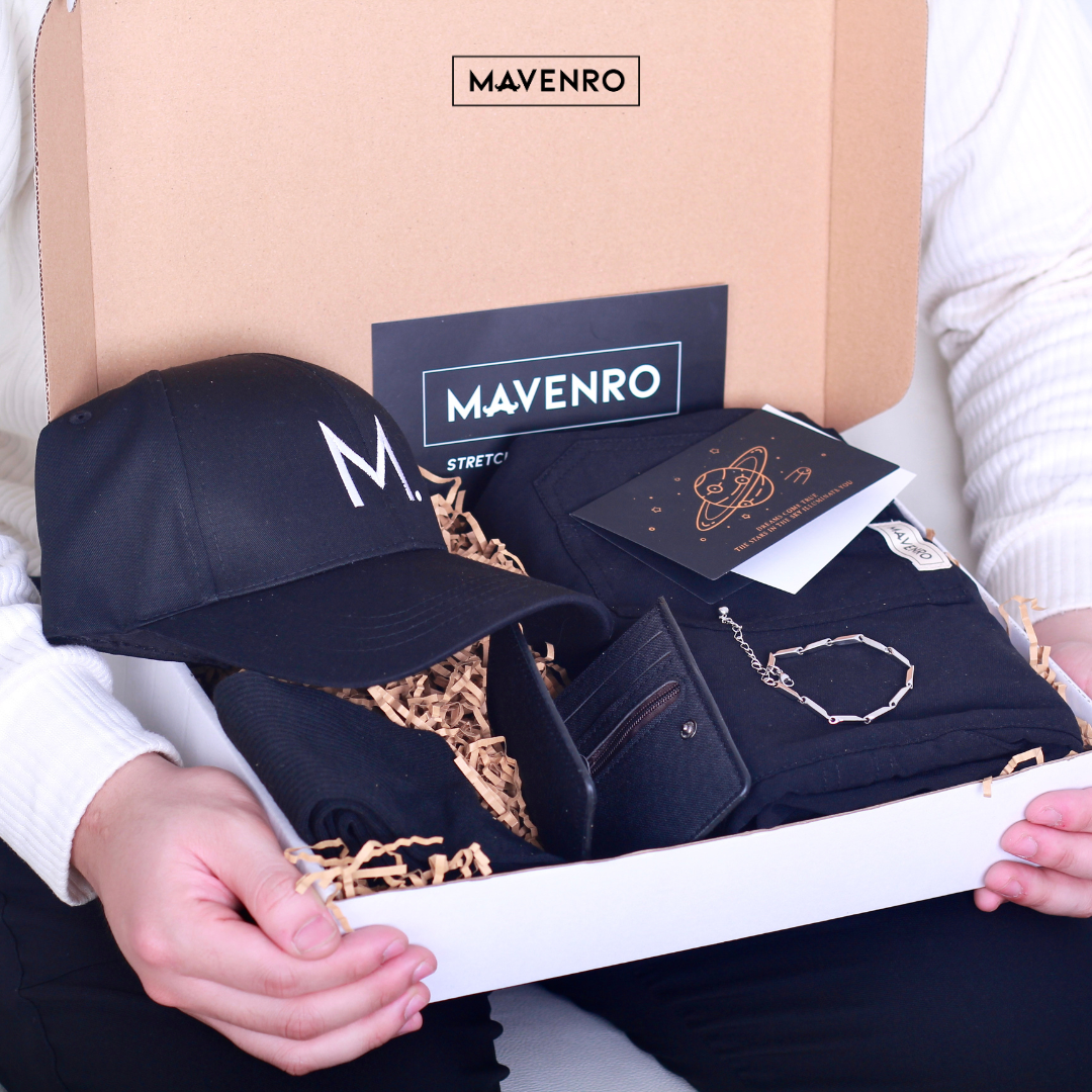 MAVENRO - Men's Premium Gift Box 2 | Multi Pants, Hat, Socks, Bracelet, Wallet
