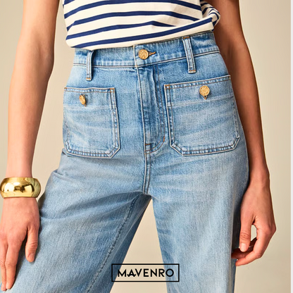 MAVENRO - High-Waisted Wide Leg Denim Pants