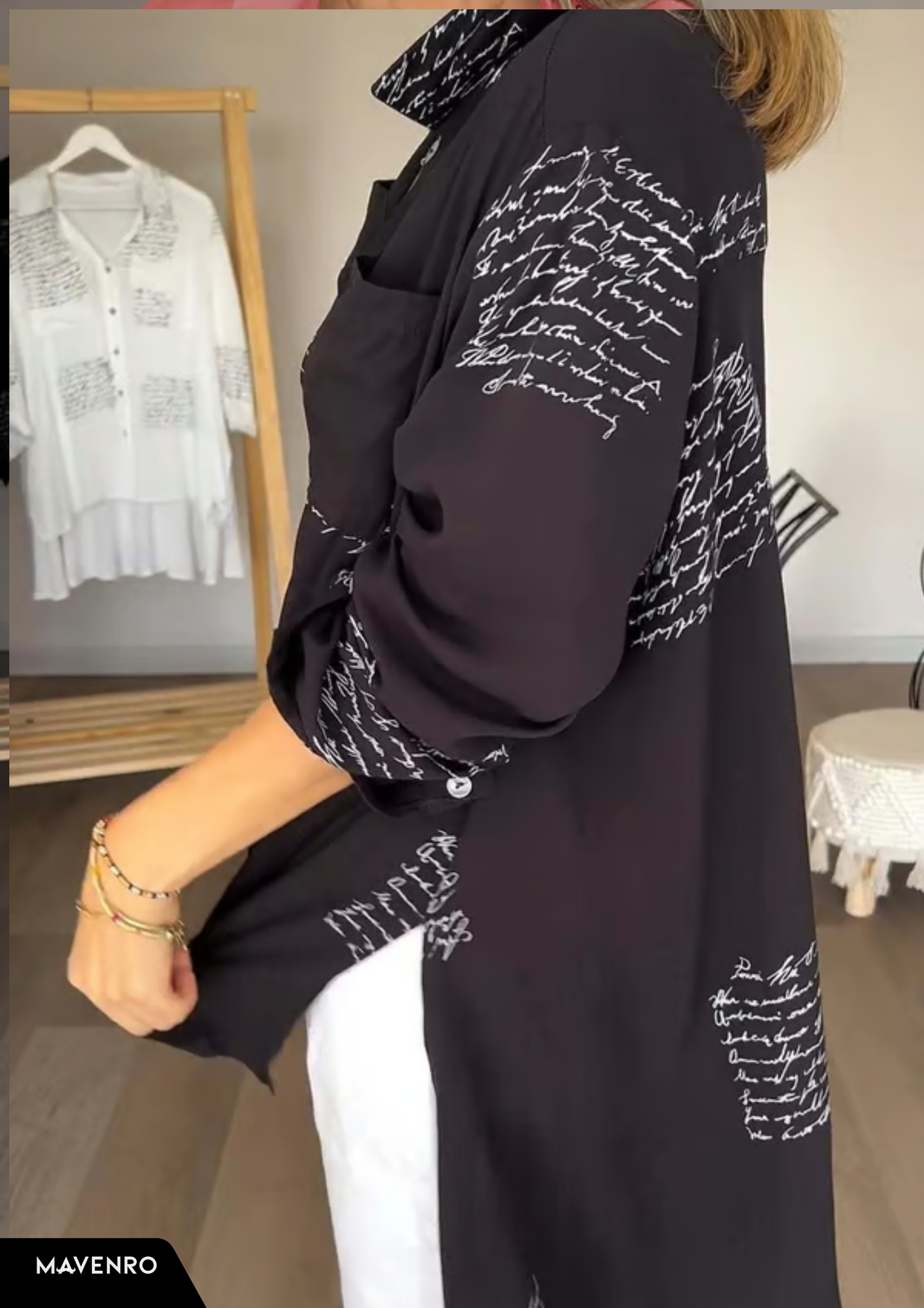 MAVENRO - Letter Print Fashion Lapel Shirt