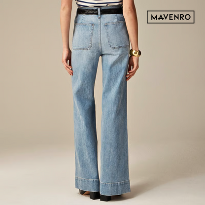 MAVENRO - High-Waisted Wide Leg Denim Pants
