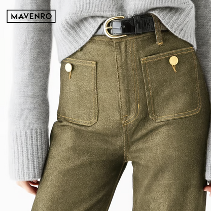MAVENRO - High-Waisted Wide Leg Denim Pants