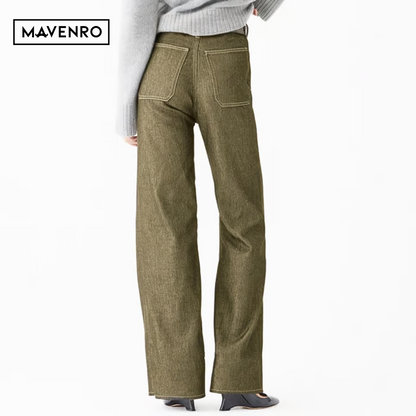 MAVENRO - High-Waisted Wide Leg Denim Pants