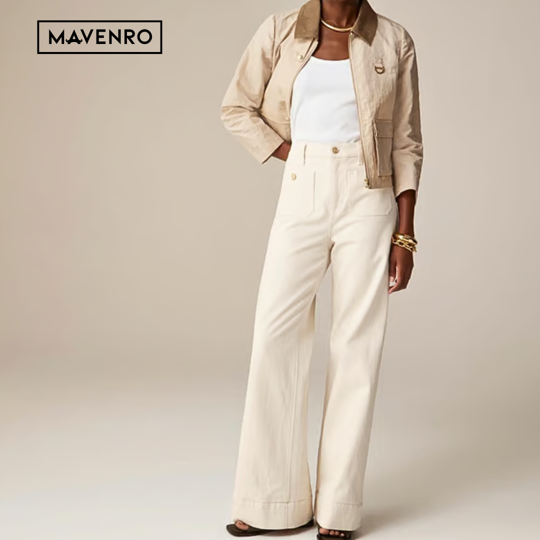 MAVENRO - High-Waisted Wide Leg Denim Pants
