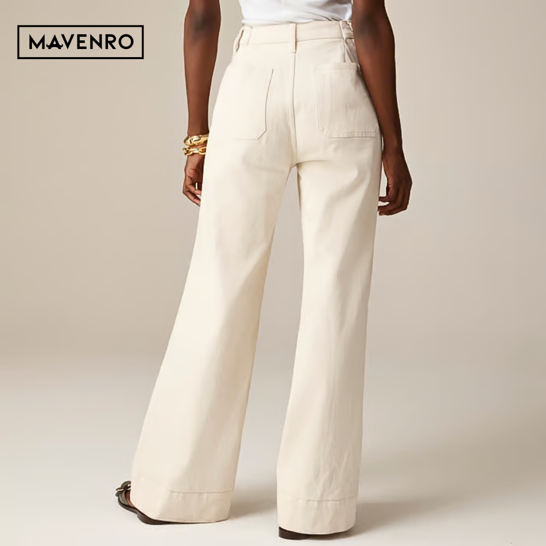 MAVENRO - High-Waisted Wide Leg Denim Pants