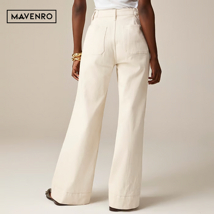 MAVENRO - High-Waisted Wide Leg Denim Pants
