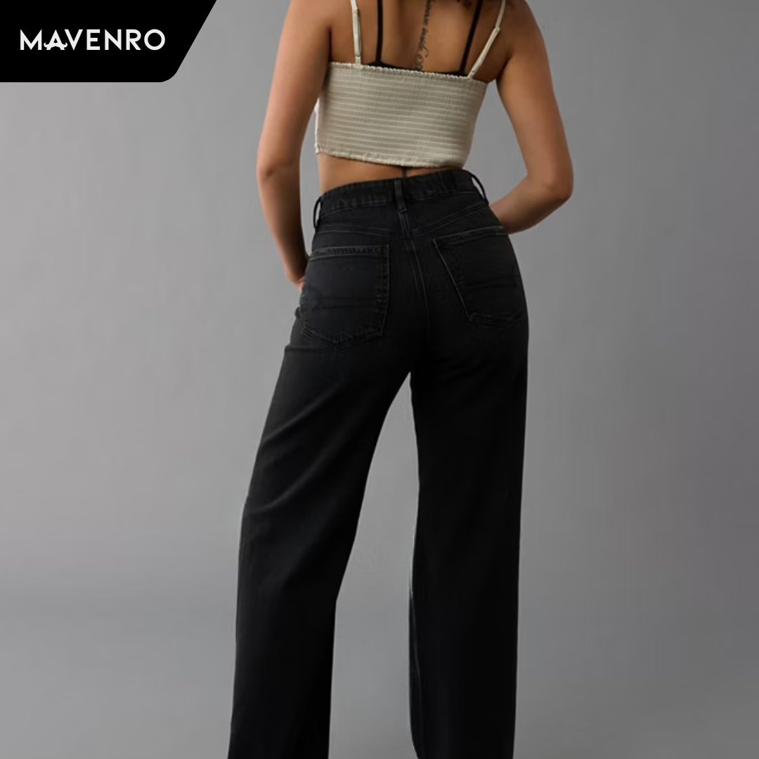 MAVENRO - Tummy Control Cropped Wide-Leg Jeans