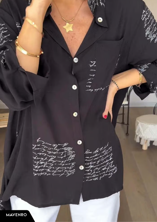 MAVENRO - Letter Print Fashion Lapel Shirt