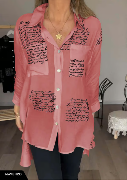 MAVENRO - Letter Print Fashion Lapel Shirt