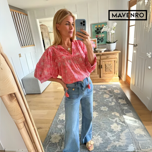 MAVENRO - High-Waisted Wide Leg Denim Pants